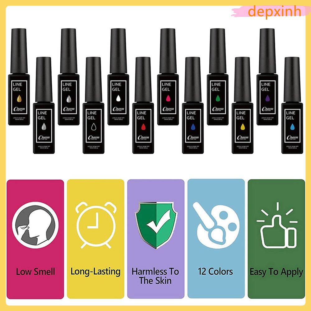 Trong kho Kéo keo Quyến Rũ Nail 12 Dòng Màu Vẽ Keo móng tay móng tay dòng móc Màu Vẽ Keo sáng tạo đèn chiếu keo sơn móng tay sơn COD