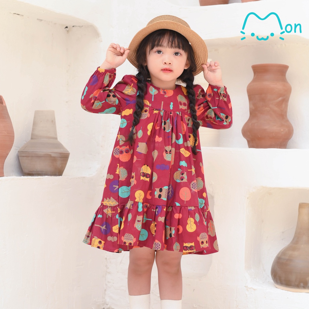 Đầm cho bé gái babydoll dài tay cotton 1-6 tuổi họa tiết dễ thương MonBabies VL10
