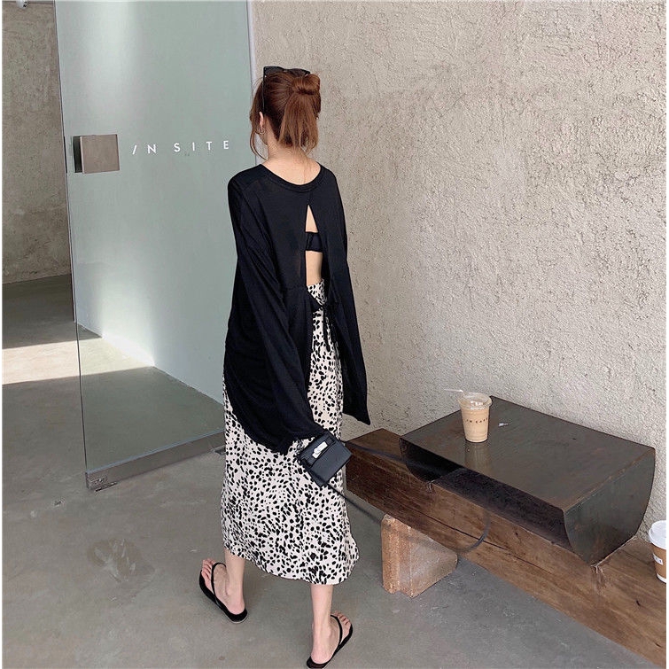 Bộ Áo Thun Tay Dài Hở Lưng + Chân Váy Xẻ Tà Họa Tiết Da Báo Thời Trang Cá Tính2091790 | BigBuy360 - bigbuy360.vn