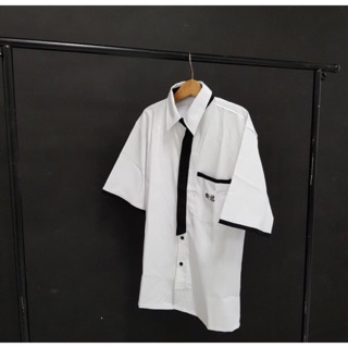 Áo Sơ Mi Korea Thêu Viền Đen Unisex