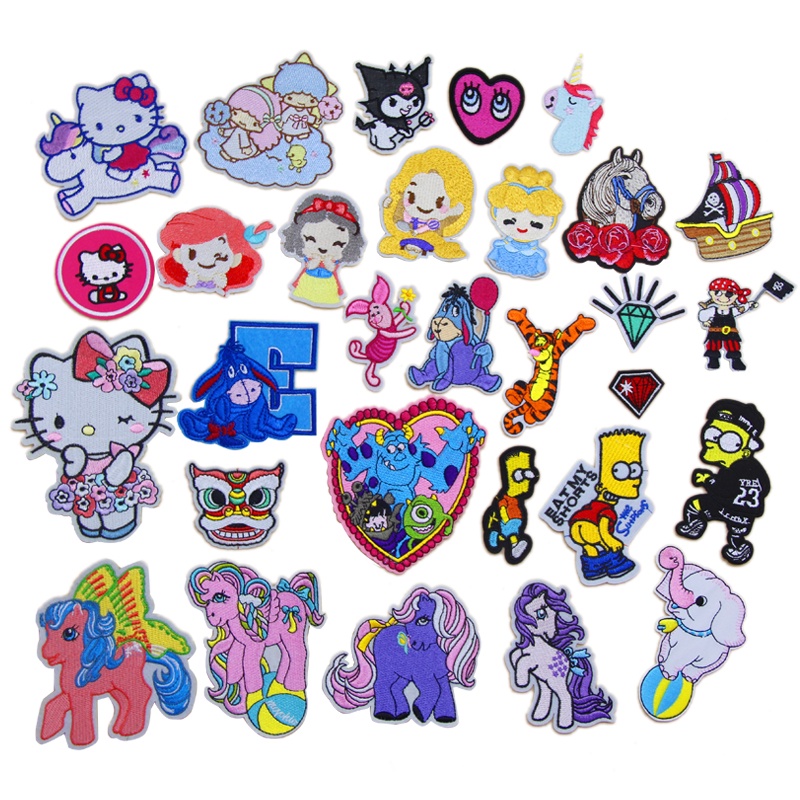 Pony melody hello kitty disney princess monster tiger pig twin Bé Trai Bé Gái Thêu Tay Quần Áo diy Có Thể Ủi Được