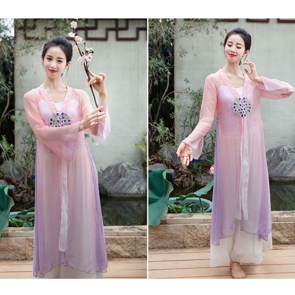 Trang Phục Biểu Diễn Múa Quạt Cổ Điển Thanh Lịch Cho Nữ