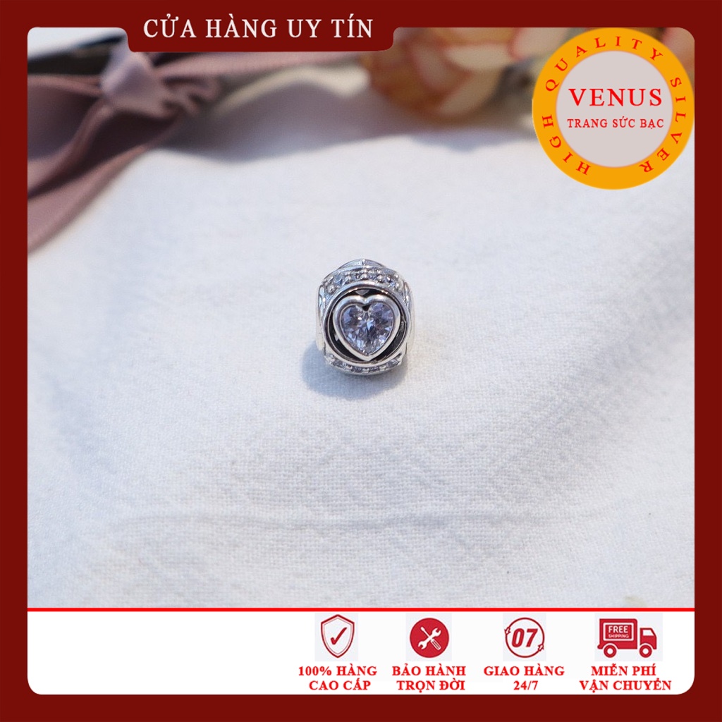 [Charm bạc 925 cao cấp] Charm cầu 3 tim trắng- Mã sản phẩm VENUSC3T
