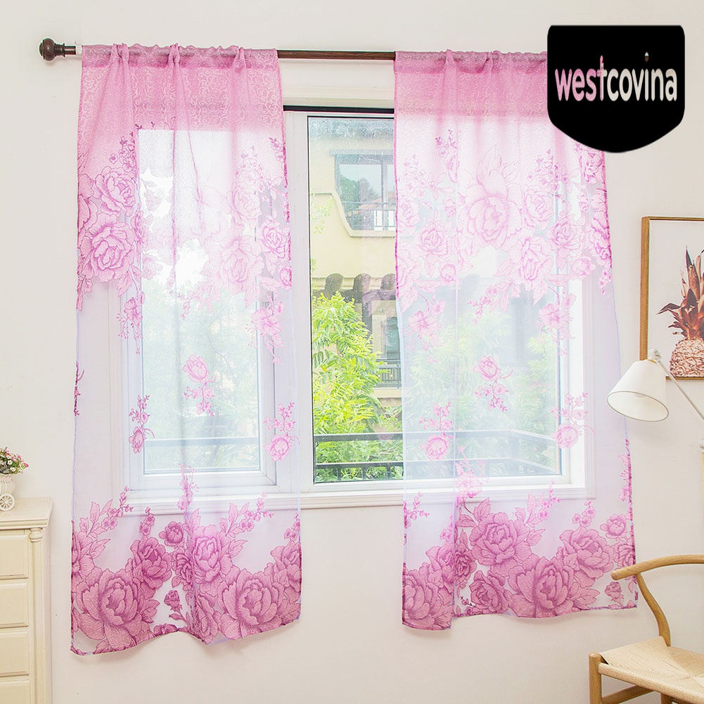[Hot]☀ Rèm Cửa Vải Voan In Hoa Sang Trọng