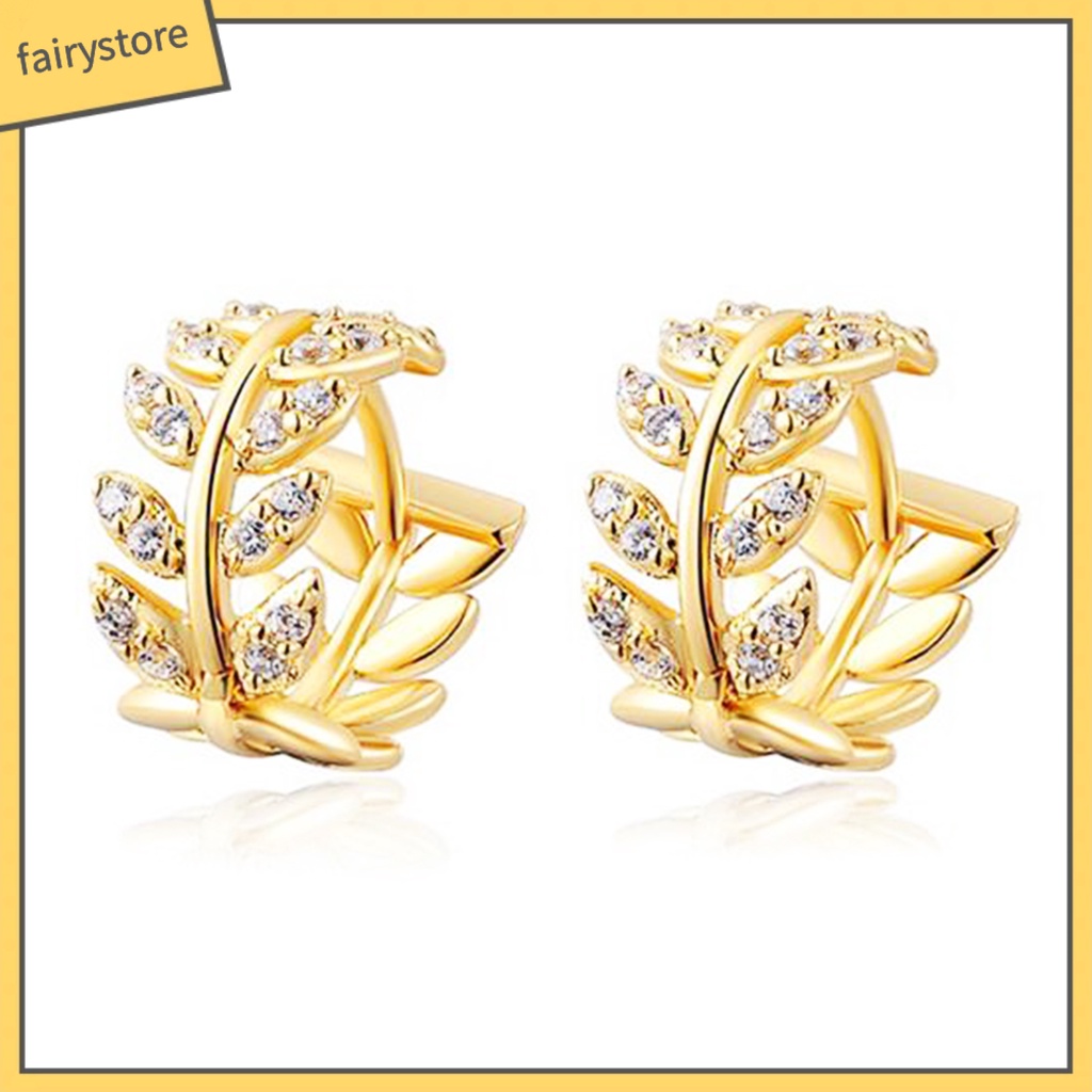 Bông Tai Hình Lá Đính Đá Cho Nữ