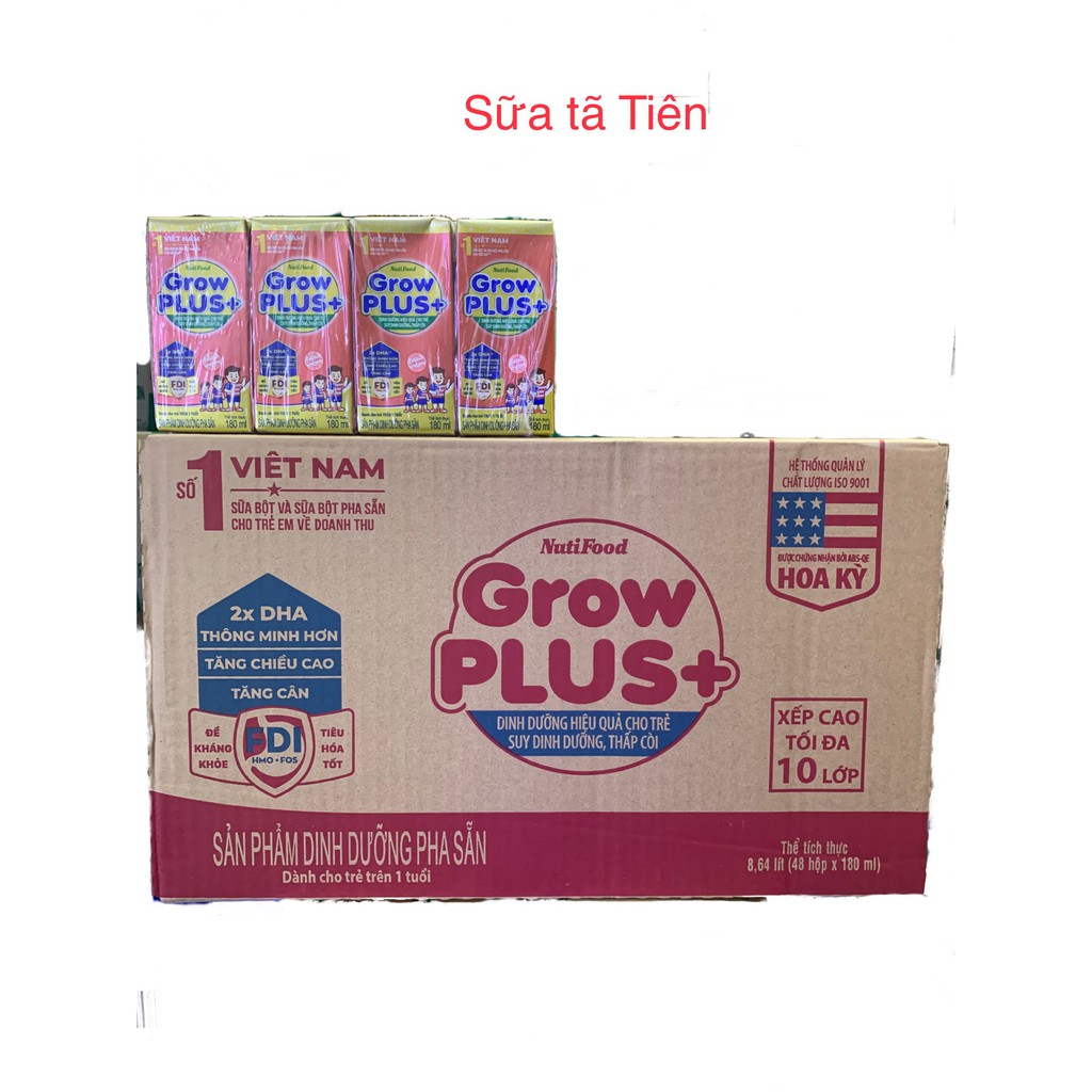 Sữa Bột Pha Sẵn Nutifood Grow Plus Đỏ 180ml (1 Thùng 48 Hộp)