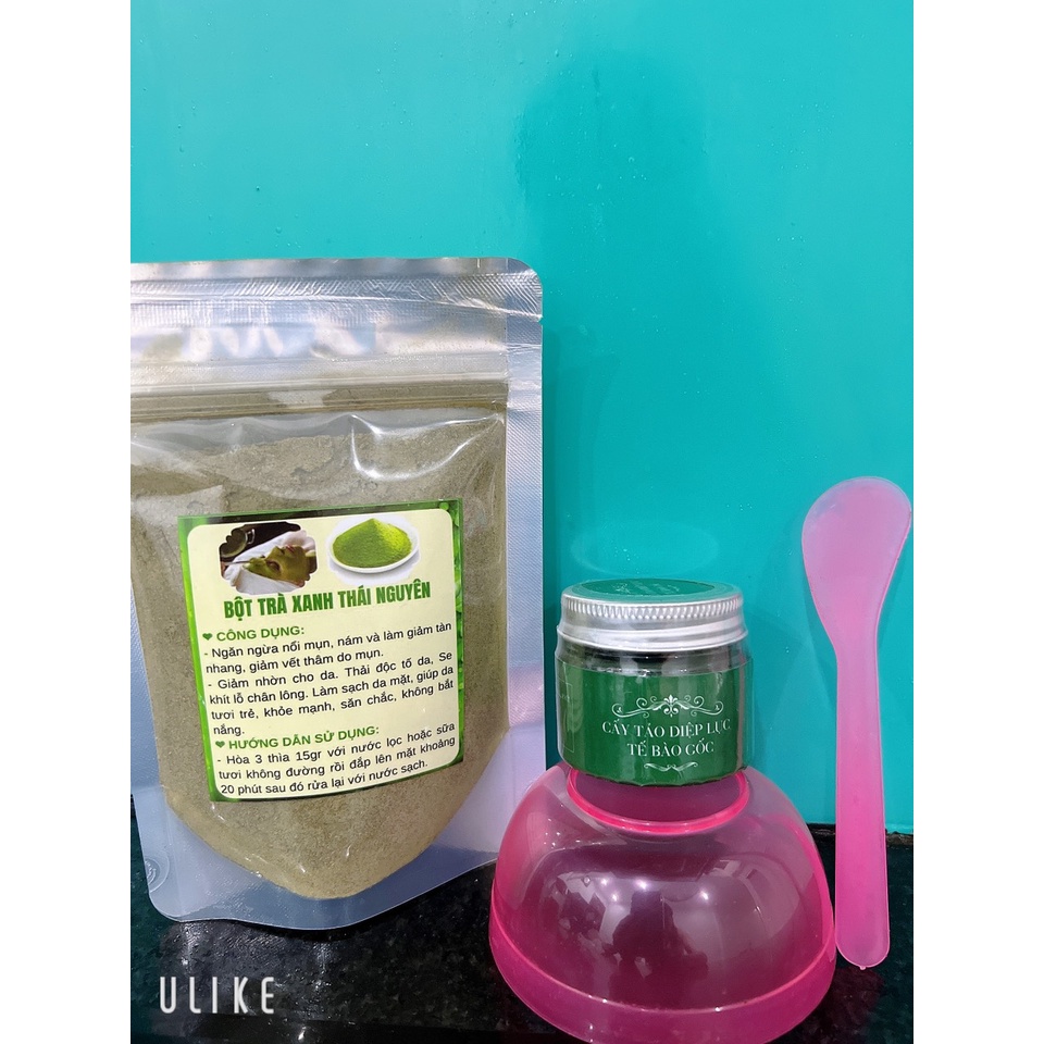 Cấy tảo diệp lục tế bào gốc tặng trà xanh 100g, bát thìa, cọ