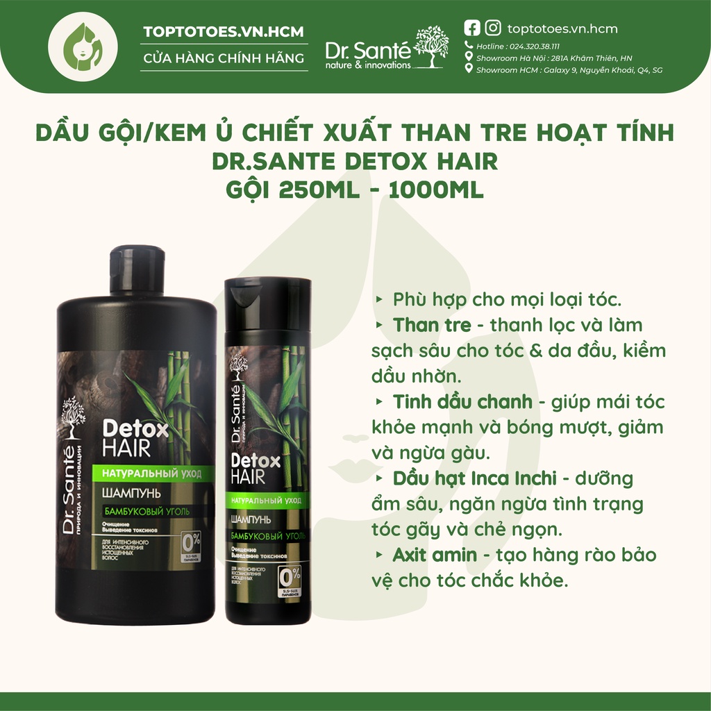Dầu gội - Kem ủ than tre detox, làm sạch sâu, giảm bết dầu Dr. Sante Detox Hair [NHẬP KHẨU CHÍNH HÃNG 100%]