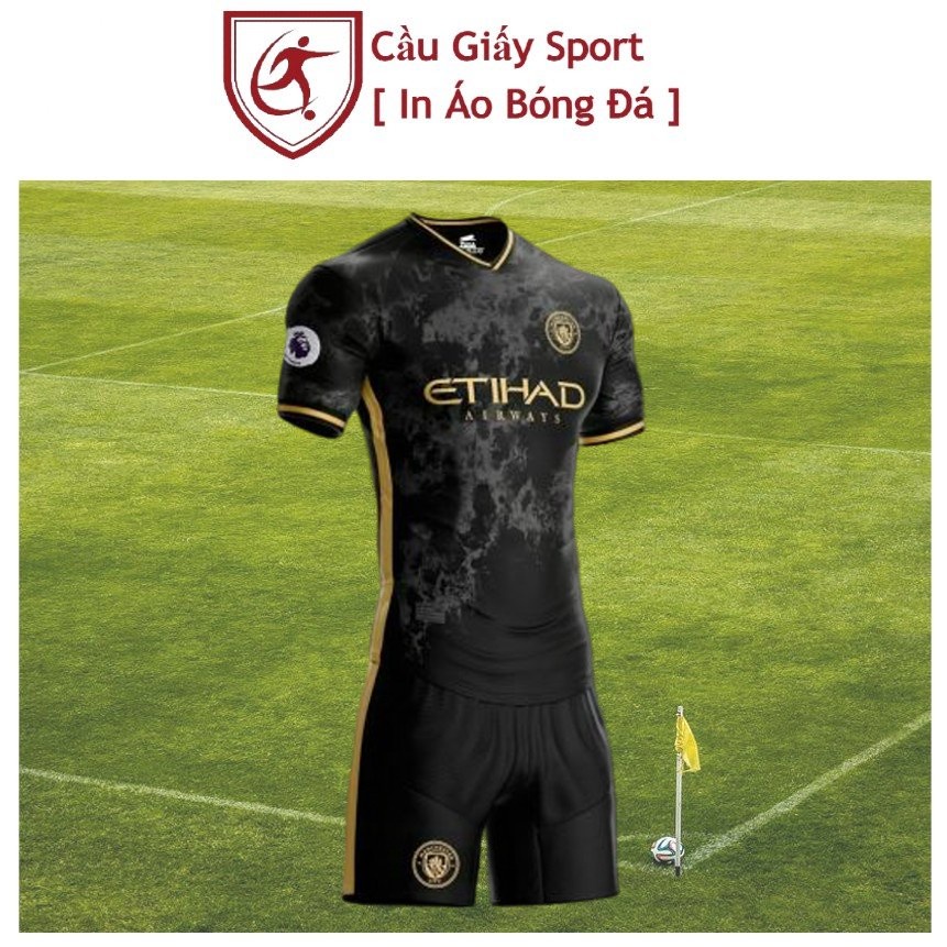 Bộ Quần Áo Bóng Đá Mancity Đen Thun Thái ( Hỗ Trợ In Áo)