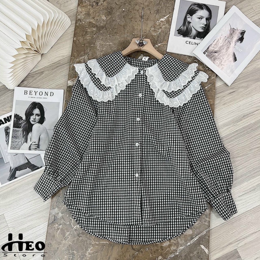 [Mã FAMARAL1 giảm 10K đơn 50K] áo babydoll kẻ 2 lá bèo hàng đẹp HA0004