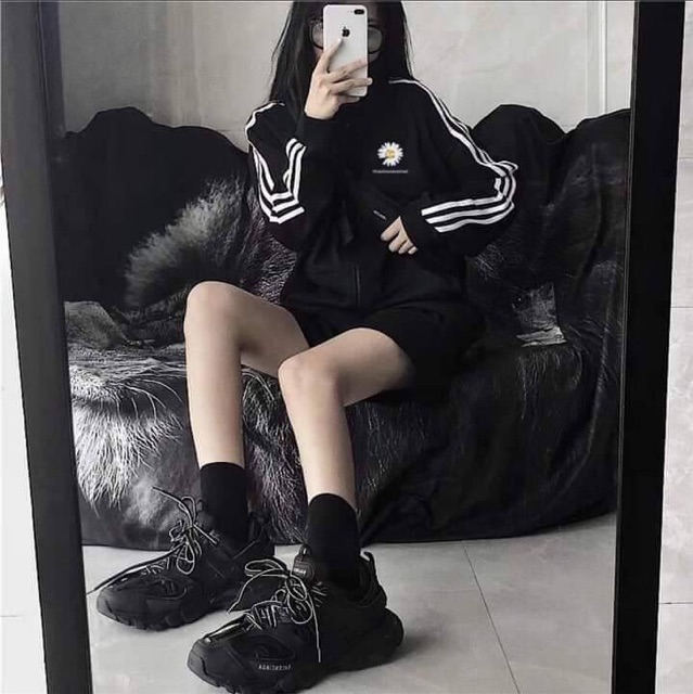 [SIÊU HOT] Áo Khoác Hoa Cúc Peaceminusone Sọc Viền 2 Kiểu - Bomber Jacket Nữ Thêu Hoa Sọc Ragan Trắng Đen Hot