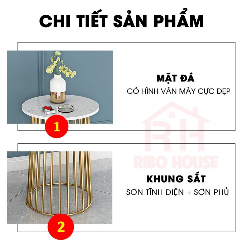 Bàn trà sofa RIBO HOUSE mặt bàn đá vân mây mẫu 4 kệ trang trí trang trí spa, phòng khách, nhà nghỉ, ban công RIBO94