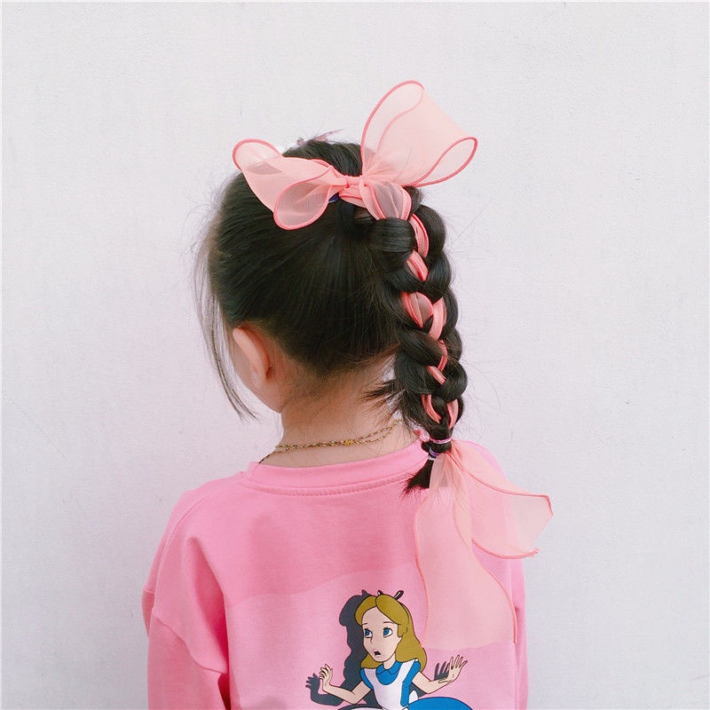 Kẹp Tóc Đính Nơ Ruy Băng Dài Phong Cách Hàn Quốc Cho Bé Gái