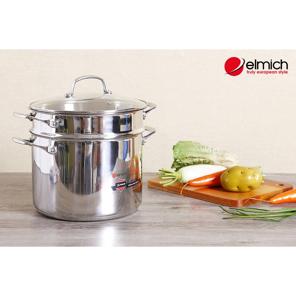 Bộ nồi xửng hấp Inox 304 Elmich Premium 24cm hàng chính hãng nhập khẩu, bảo hành 5 năm