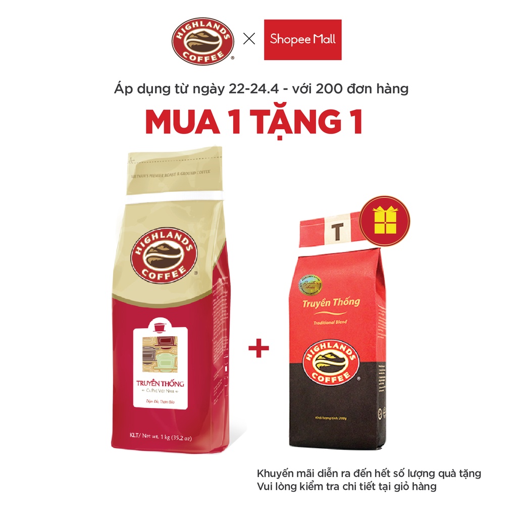 [MUA 1 TẶNG 3 - ĐẾN 31/5] Cà Phê Bột Truyền Thống Highlands Coffee 1kg/túi