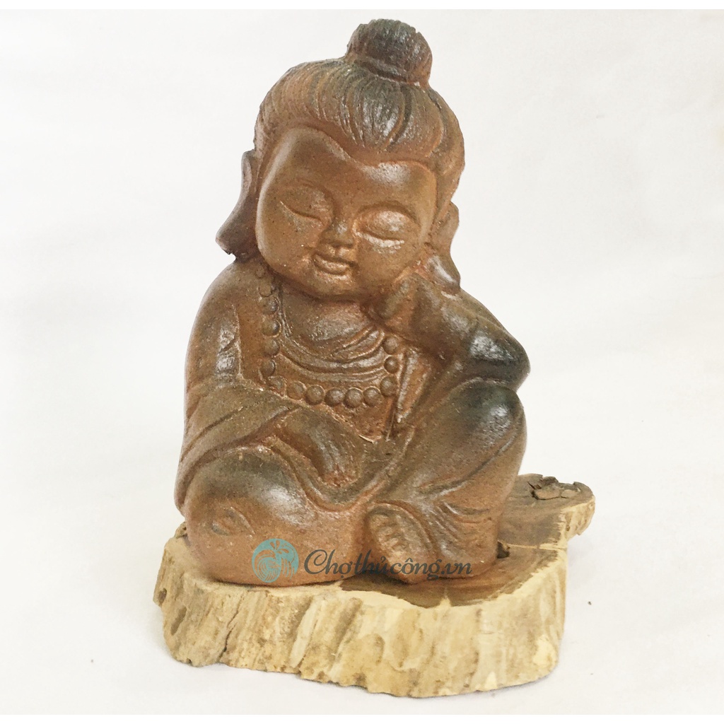 Tượng chú tiểu ngồi ngủ an nhiên gốm đất nung thủ công (Cao 20cm) - làng gốm Bàu Trúc - Gốm Chăm handmade