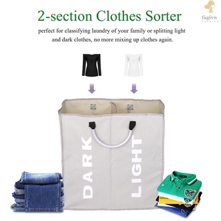 Collapsable 2-section Laundry Bag Foldable Laundry Hamper Durable Oxford Fabric Laundry Basket Clothes Sorter Portable Multifunction Storage Bag with Alloy Handle