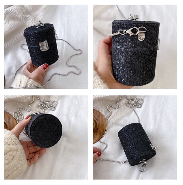 [Sẵn] Túi Đeo Chéo Mini Lấp Lánh Dáng Hộp Tròn Siêu Xinh 8x9x8cm | BigBuy360 - bigbuy360.vn