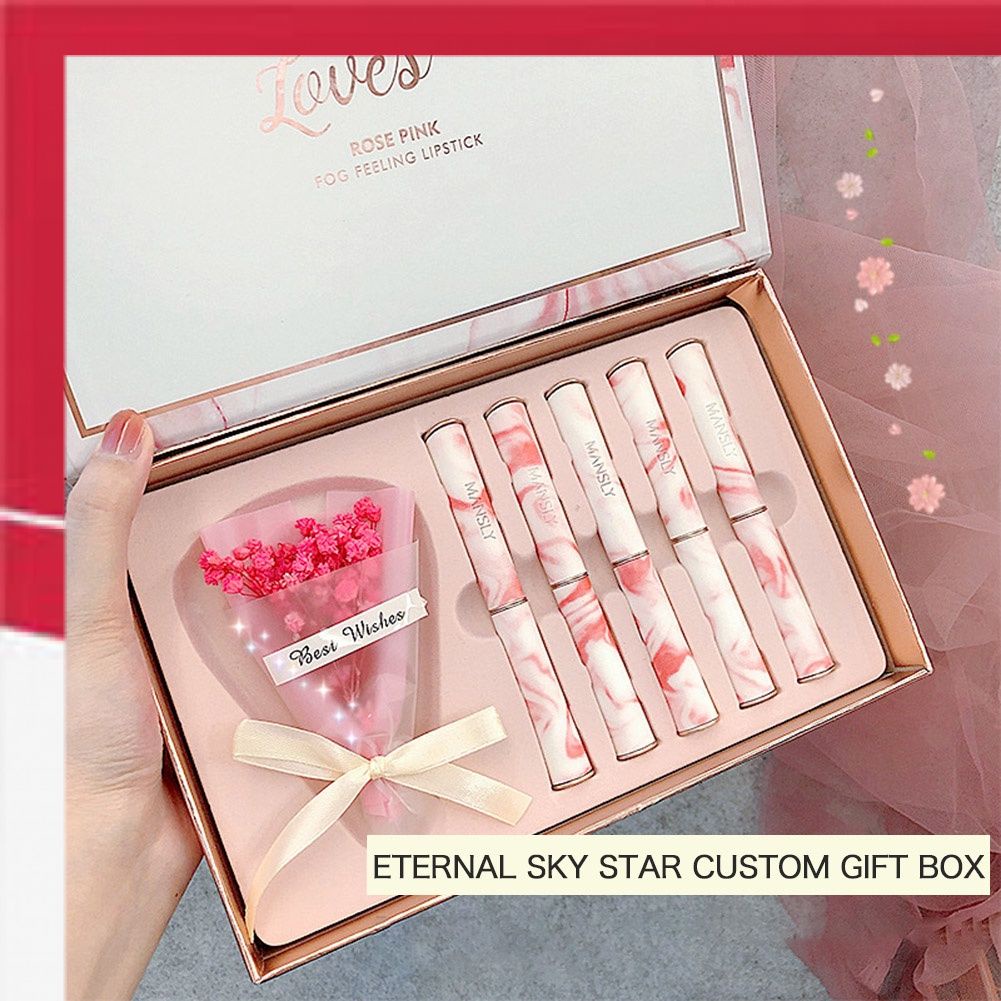 Hộp 5 son môi MANSLY nhung lì mềm mịn kháng nước thỏi nhỏ phù hợp làm quà tặng sinh nhật cho nữ