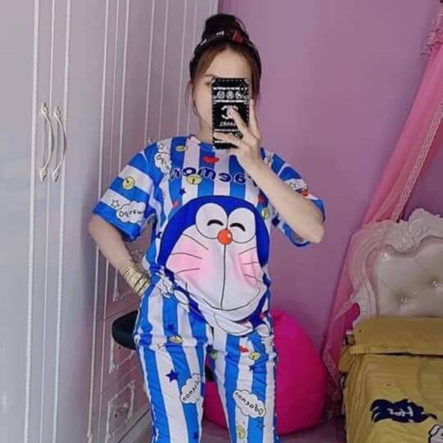 set doremon quần dài tay ngắn