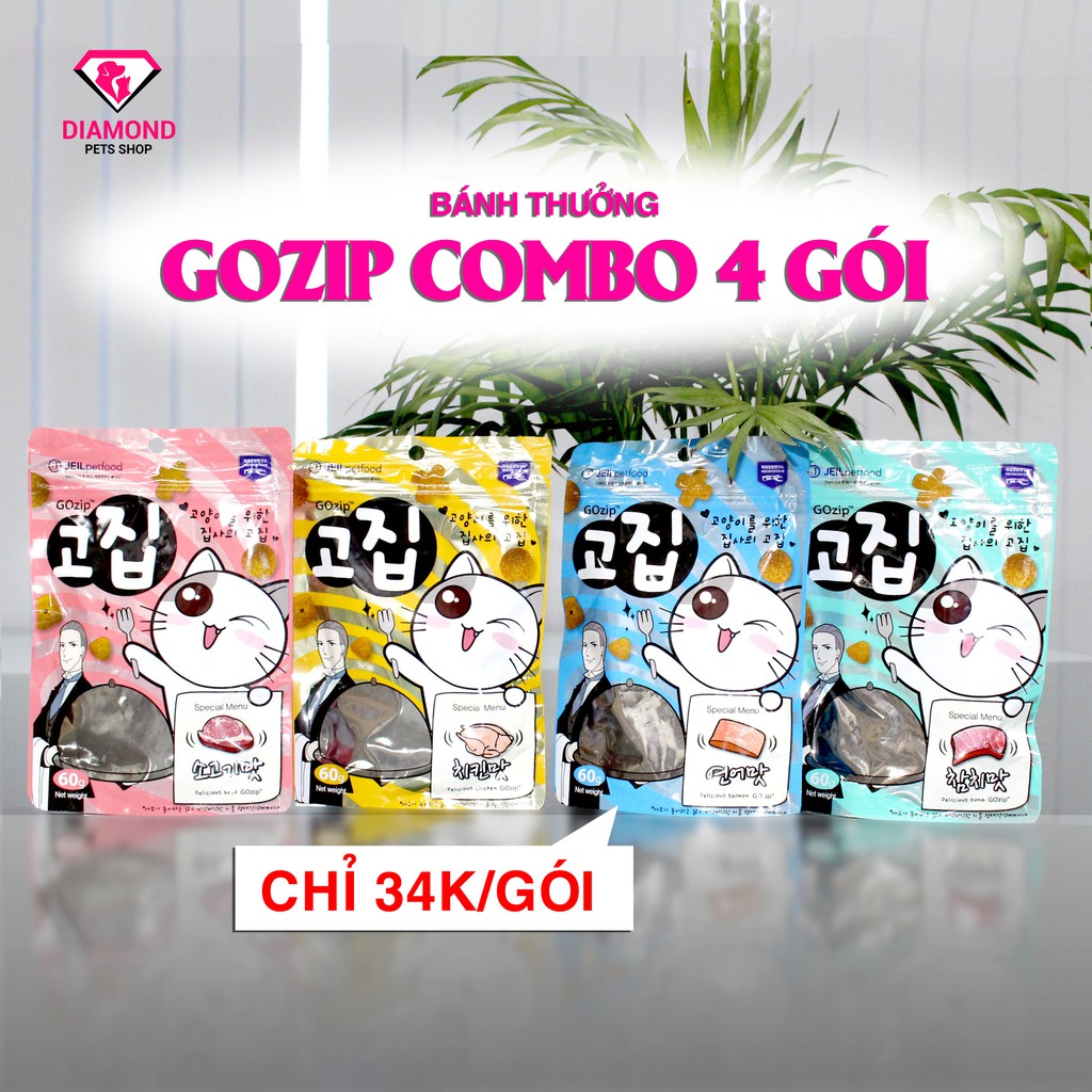 [HSD 22/4/2022] Bánh thưởng cho mèo Gozip Hàn Quốc các vị bò, gà, cá hồi, cá ngừ 60gr