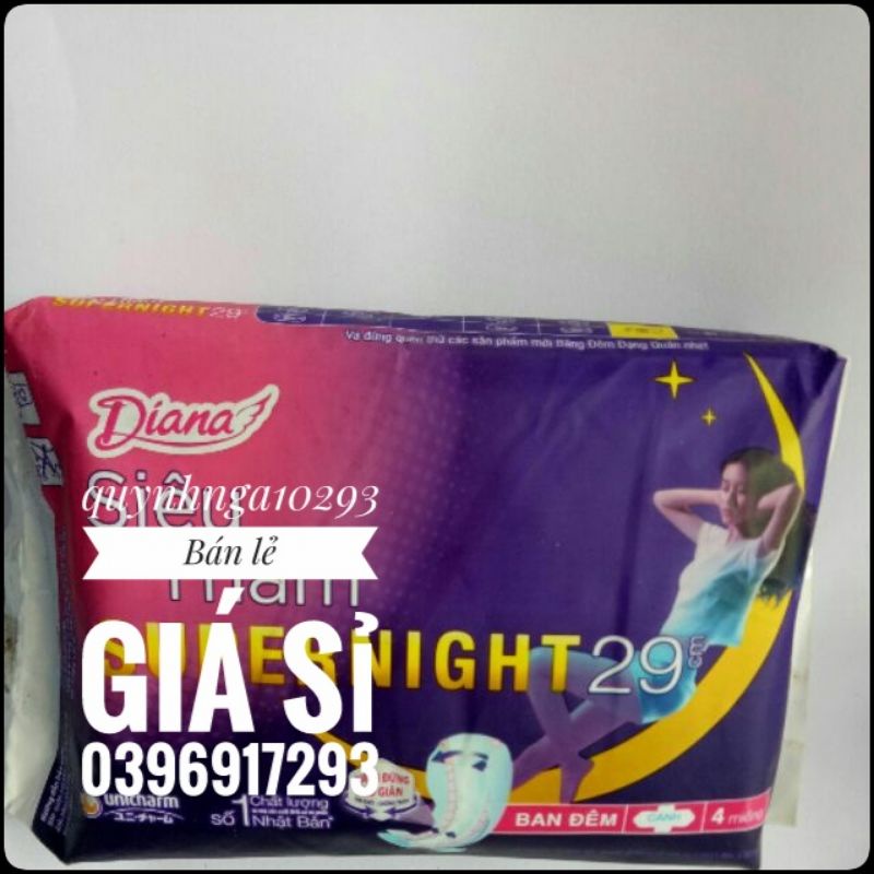 BĂNG VỆ SINH BAN ĐÊM DIANA SIÊU THẤM SUPER NIGHT 29CM/ 35CM