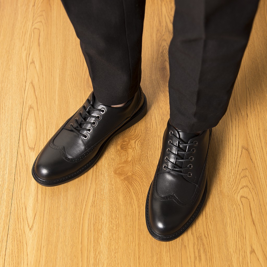 [ Rẻ Vô Địch] - Giày tây nam da bò thật phong cách, giày nam buộc dây công sở Ox-ford màu đen