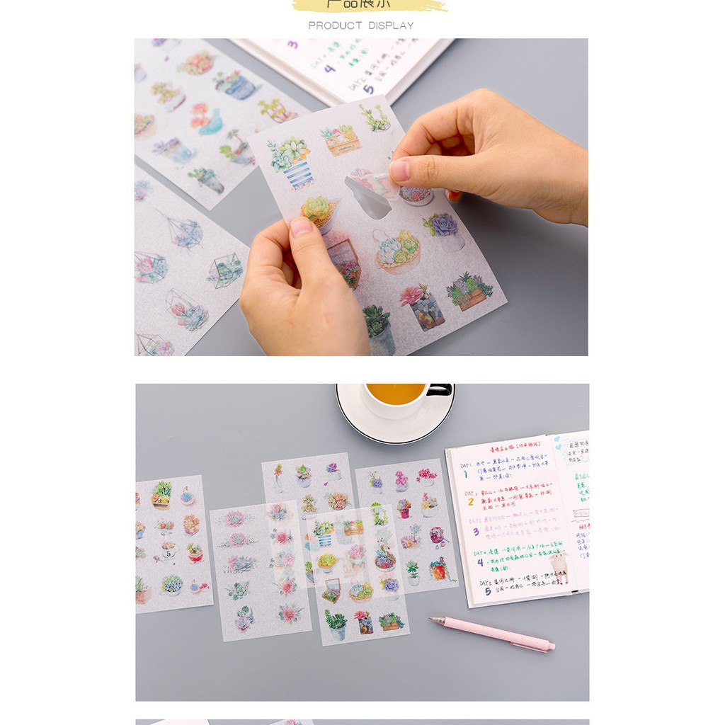 Set 6 tấm sticker xương rồng dạng giấy washi