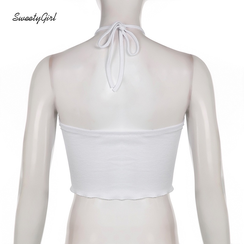 Áo Hai Dây Đính Hạt In Chữ Hoạt Hình Hở Vai Thời Trang Cho Nữ