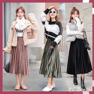 Chân Váy MiDi Nhung Xếp Ly Hàng Quảng Châu Siêu Đẹp