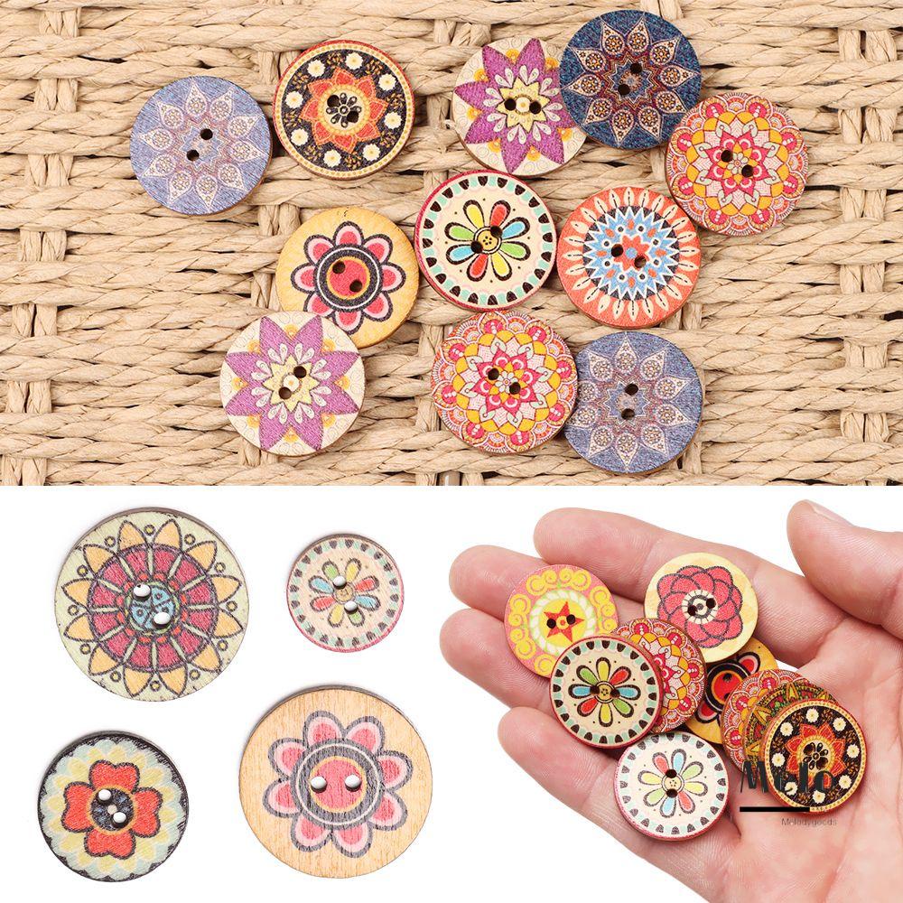 Nút Gỗ Hình Tròn 15mm/20mm/25mm In Họa Tiết Hoa Phong Cách Retro Dùng Làm Đồ Thủ Công DIY