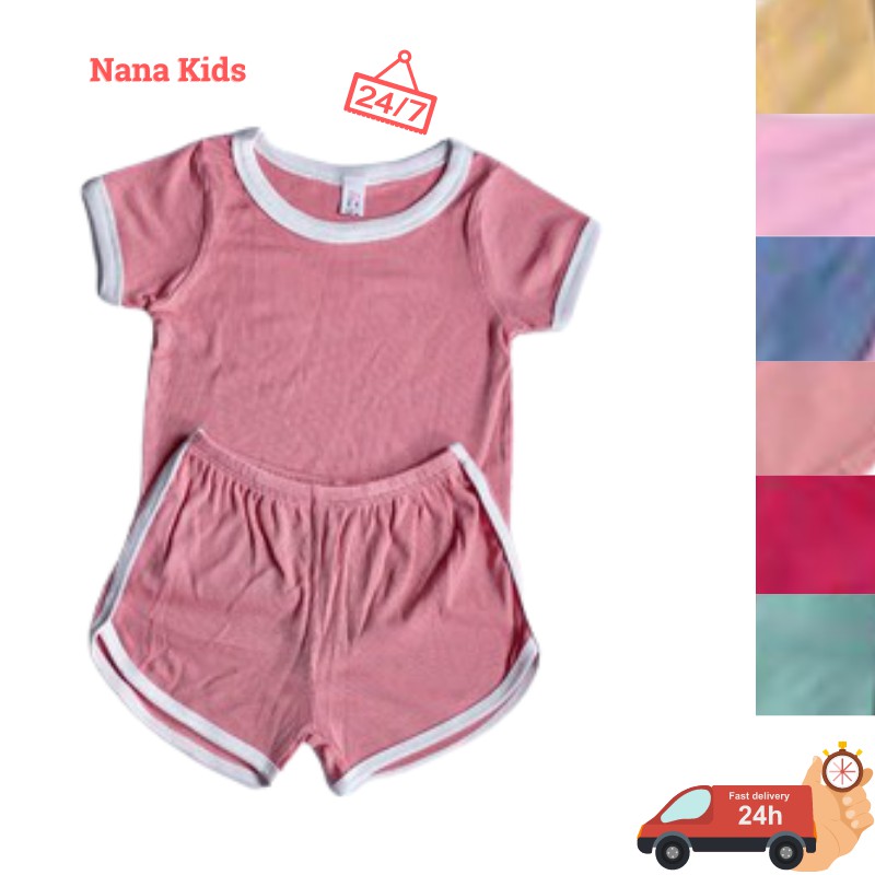 Bộ thun gân bé trai bé gái tay ngắn thương hiệu JUNE giặt không ra màu thấm hút môi tốt, mềm mịn dễ chịutừ 8 kg đến 20kg