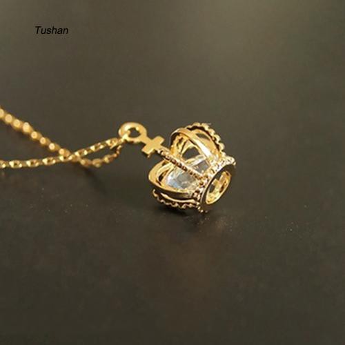 TUSH_Elegant Women Crown Shiny CZ Cubic Zirconia Charm Pendant Clavicle Necklace