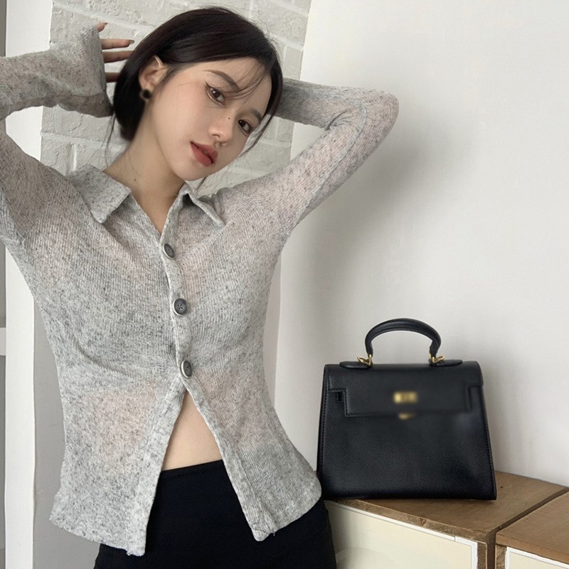 Áo Sơ Mi Tay Dài Màu Sắc Thanh Lịch Phong Cách Hàn Quốc