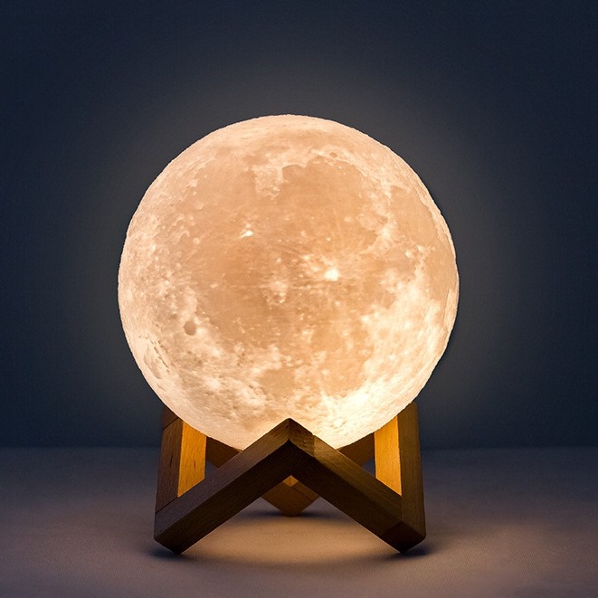 Đèn ngủ tròn hình mặt trăng 3D 8cm 4 màu tùy chọn trang trí phòng ngủ (có tặng giá đõ riêng) #đèn ngủ
