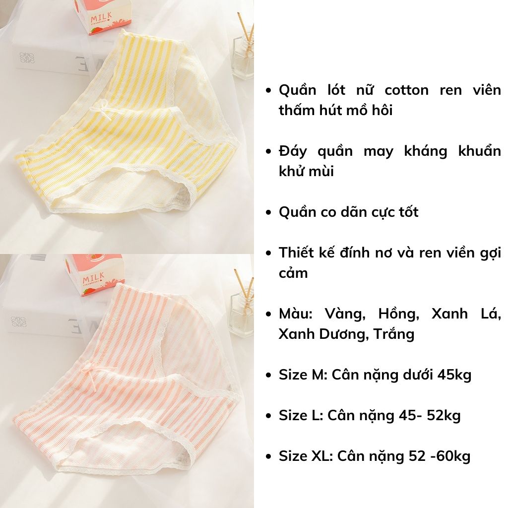 Quần lót nữ cotton ren viền cao cấp tôn dáng gợi cảm, Quần chíp nữ kháng khuẩn khử mùi đính nơ quyến rũ JOCOSI L123