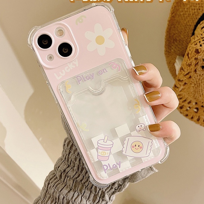 Ốp lưng điện thoại silicon dẻo màu hồng dễ thương kèm ngăn đựng thẻ compatible for iPhone13/13pro/13promax 12/12pro/12promax 11/11pro/11promax X/XS XR XSMAX 7/7Plus 8/8Plus 6/6Plus/6s/6sPlus