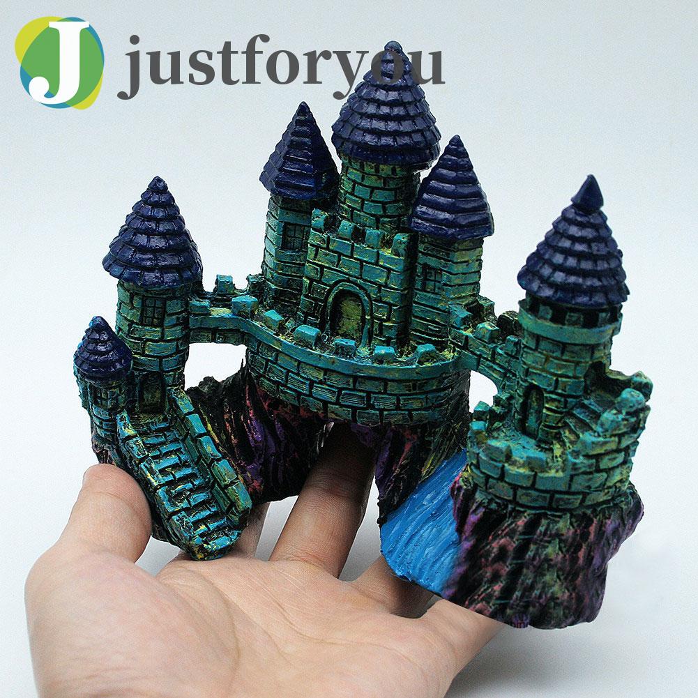 Justforyou2 Aquarium Castle Tower Miniature Resin Craft Ornaments Fish Tank Decoration