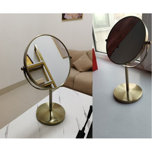 Gương trang điểm bằng đồng cỡ lớn 38cm - Gương để bàn 2 mặt xoay 360 độ zoom x2. | BigBuy360 - bigbuy360.vn