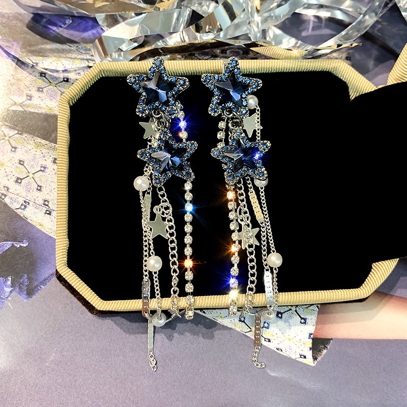 Bông Tai Mạ Bạc 925 Hình Ngôi Sao Phối Tua Rua Và Ngọc Trai Thời Trang Cho Nữ