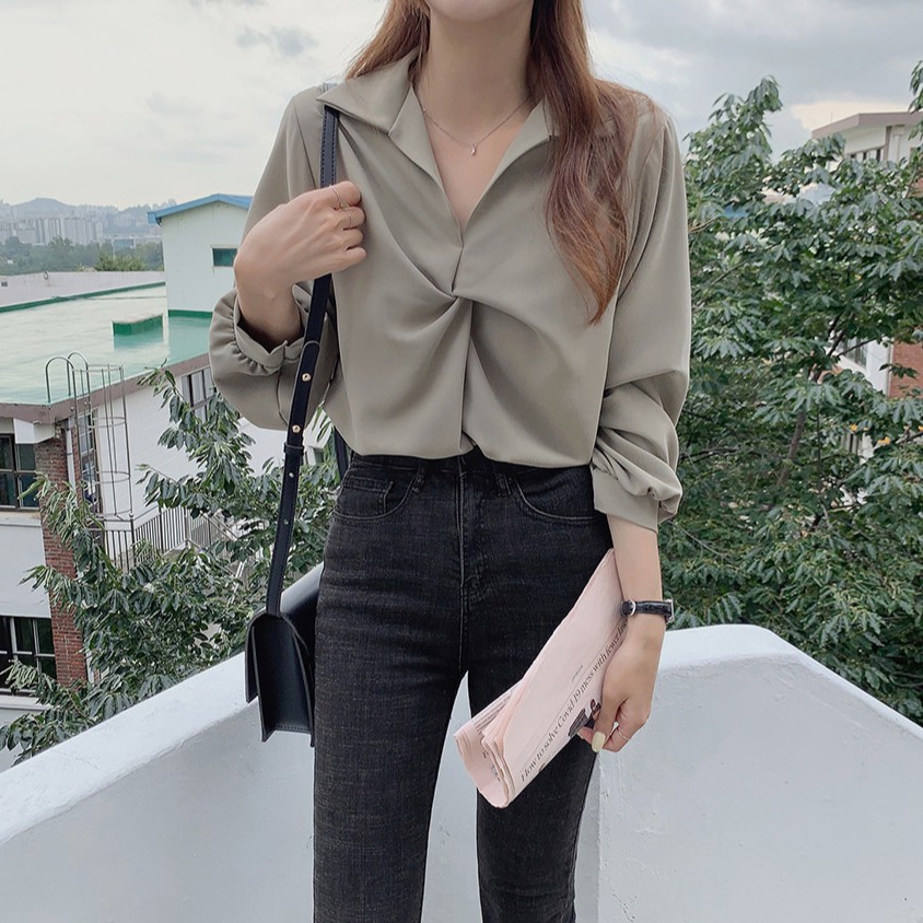 Áo Sơ Mi Dài Tay Cổ Chữ V Xinh Xắn Dành Cho Nữ 38594