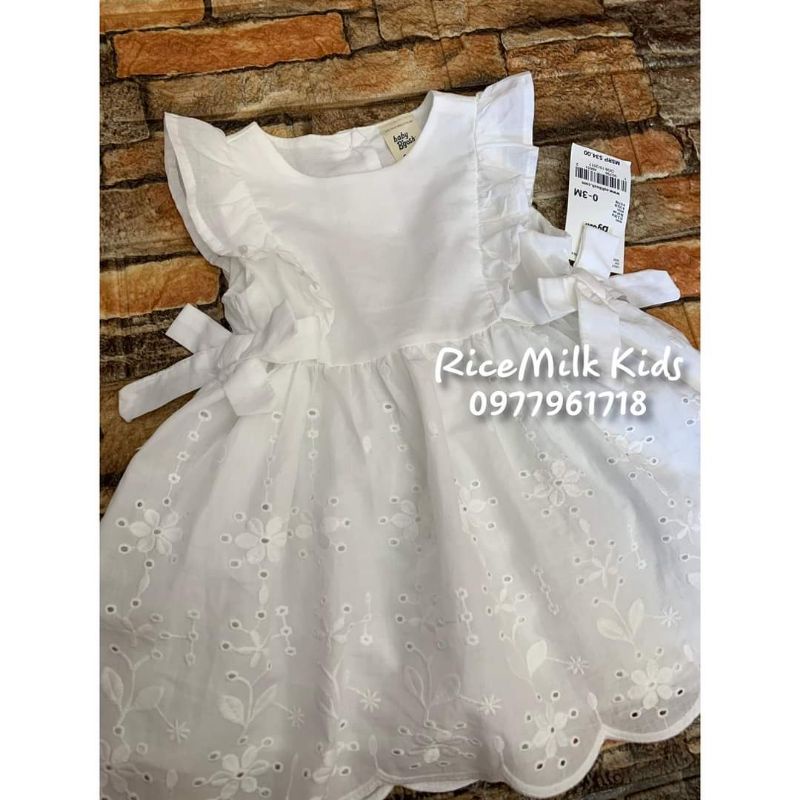[SALE SOCK]Váy Đầm nơ thêu hoa màu trắng xuất xịn cho bé gái