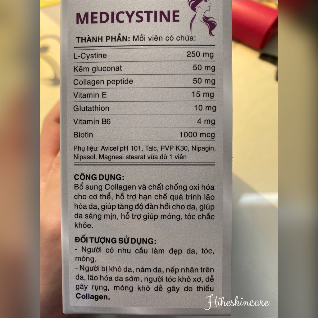 🔥MÃ HUAN1507 GIẢM 10%🔥 Viên uống hỗ trợ làm đẹp da, giúp móng, tóc chắc khoẻ - Medicystine | Thế Giới Skin Care