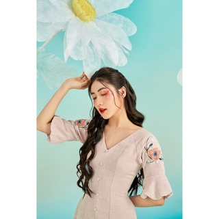 OLV - Đầm Coral Puff Sleeve Embro