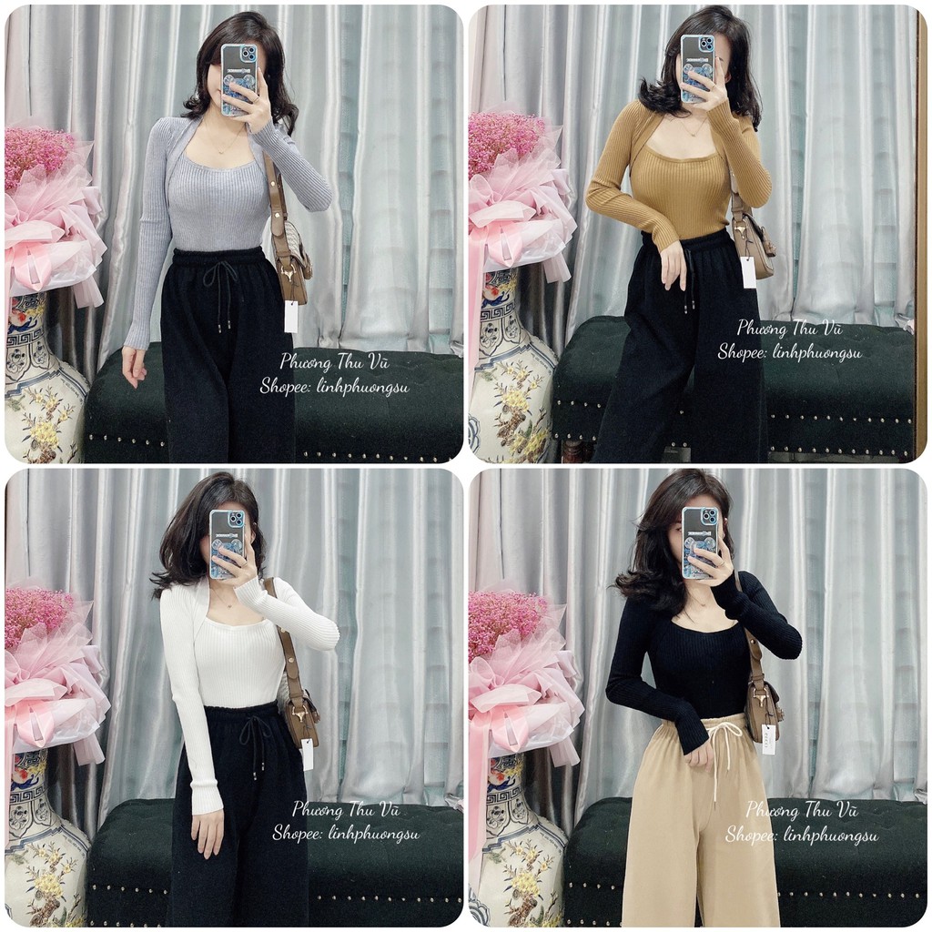 Áo len cổ vuông Trơn/Khuy cách điệu dài tay SIÊU RẺ ( ảnh thật tự chụp) | BigBuy360 - bigbuy360.vn