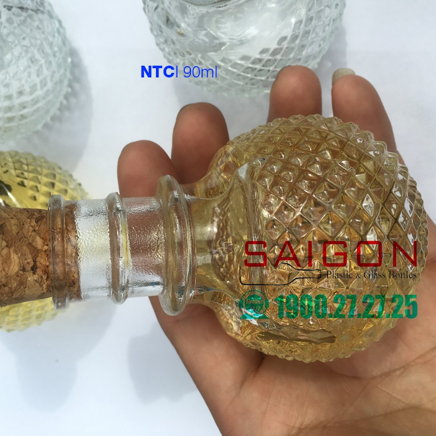 Lọ Thủy tinh Tròn Kim cương nút Gỗ 90ml | NTC - 90ml