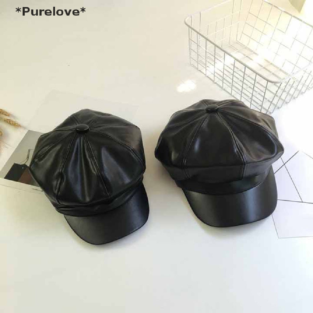 Mũ Lưỡi Trai Bằng Da PU Màu Trơn Phong Cách Vintage Thời Trang Cho Nữ