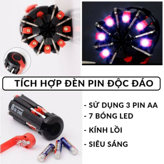 BỘ TÔ VÍT ĐA NĂNG 8 ĐẦU CÓ ĐÈN