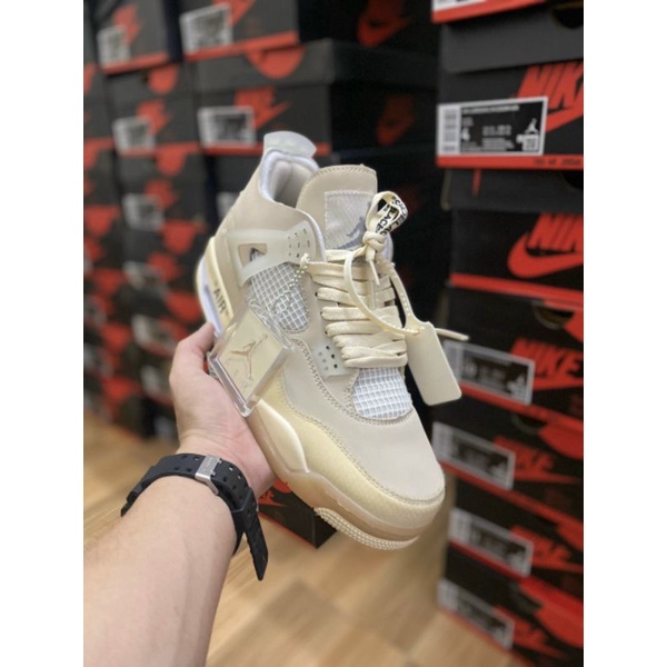 2Giày air jordan 4 retro off white kem , Giày sneaker JD4 màu kem siêu hot mới nhất