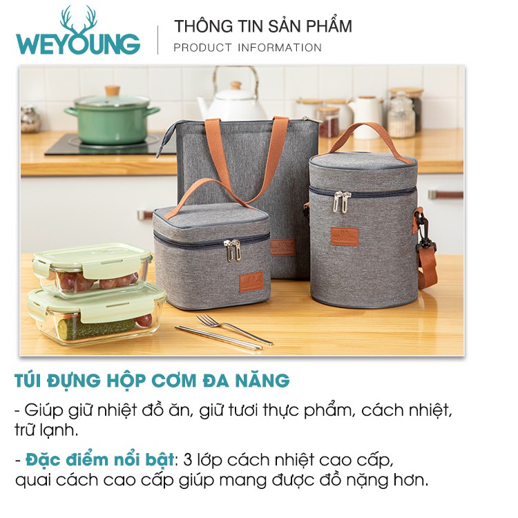 Túi đựng hộp cơm cao cấp. Túi giữ nhiệt đa năng nhiều lớp. Túi đựng đồ ăn trưa. Túi chống toả nhiệt, dày dặn.